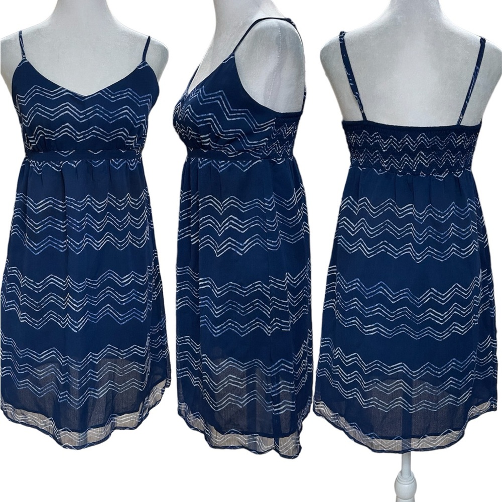 Old Navy Blue & White Chevron Print Adjustable Spaghetti Strap Mini Dress XS